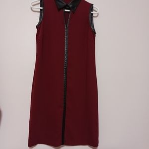 Calvin Klein Burgundy, Faux Leather trim Tunic sleeveless Keyhole front snap